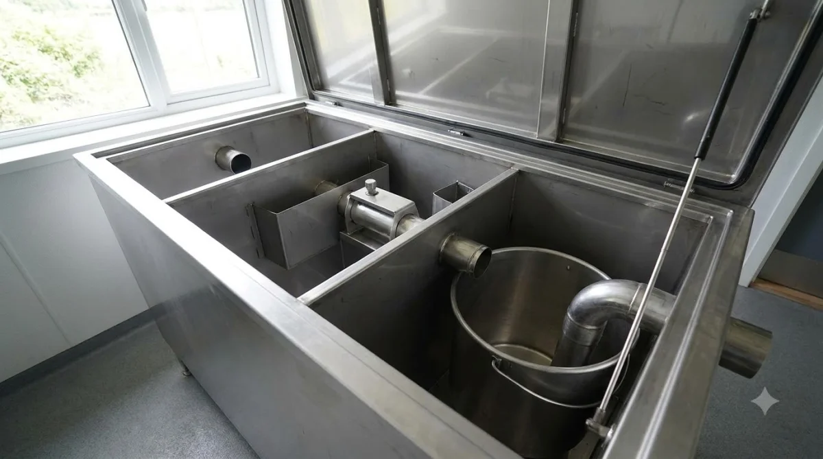 Bẫy Mỡ 3 Ngăn Là Gì? Khái Niệm Và Vai Trò Cốt Lõi Trong Hệ Thống Thoát Nước Cận cảnh chi tiết nguyên lý hoạt động và cách chọn kích thước bẫy mỡ inox 3 ngăn – bẫy Mỡ 3 Ngăn Là Gì? Khái Niệm Và Vai Trò Cốt Lõi Trong Hệ Thống Thoát Nước